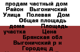 продам частный дом › Район ­ Выгоничский › Улица ­ Полевая › Дом ­ 3 › Общая площадь дома ­ 75 › Площадь участка ­ 12 › Цена ­ 1 700 000 - Брянская обл., Выгоничский р-н, Городец д. Недвижимость » Дома, коттеджи, дачи продажа   